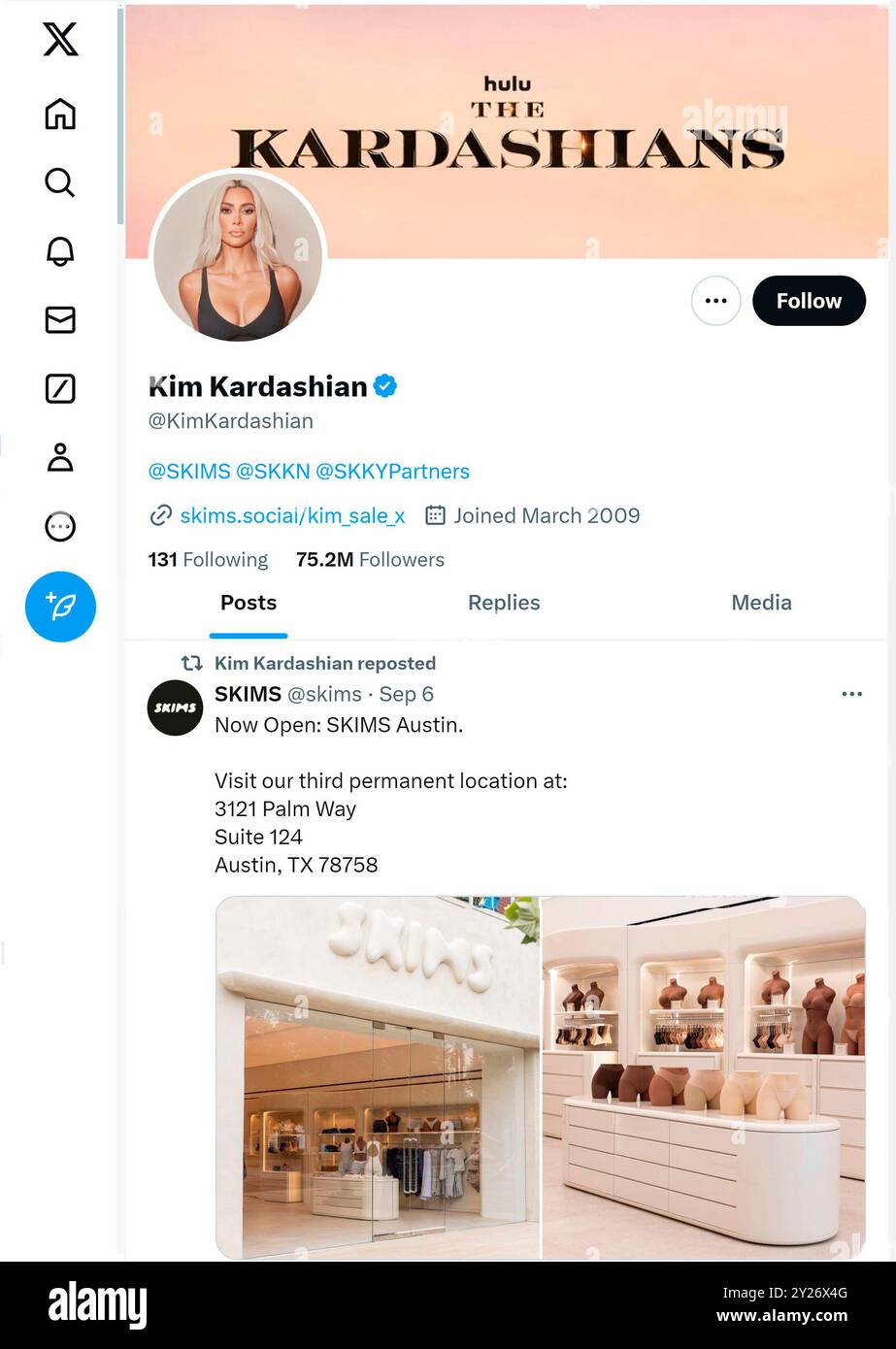 'X' - anciennement Twitter - page (septembre 2024) de Kim Kardashian Banque D'Images
