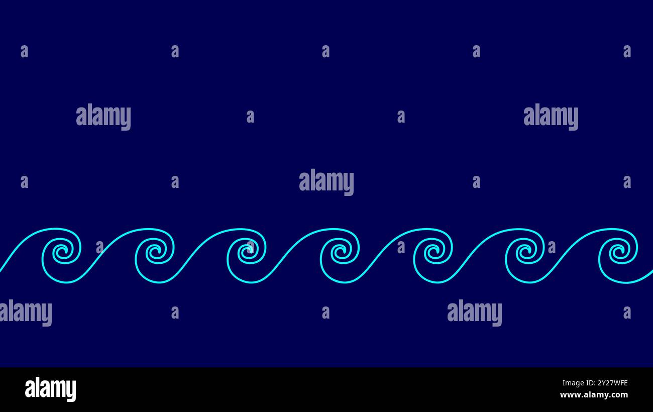 Ornement de mer de bordure de ligne d'onde en ligne continue unique. Cadre de décoration de mariage de voyage motif de lignes zigzag ondulées sans couture dans l'abstrait. Style géométrique Illustration de Vecteur