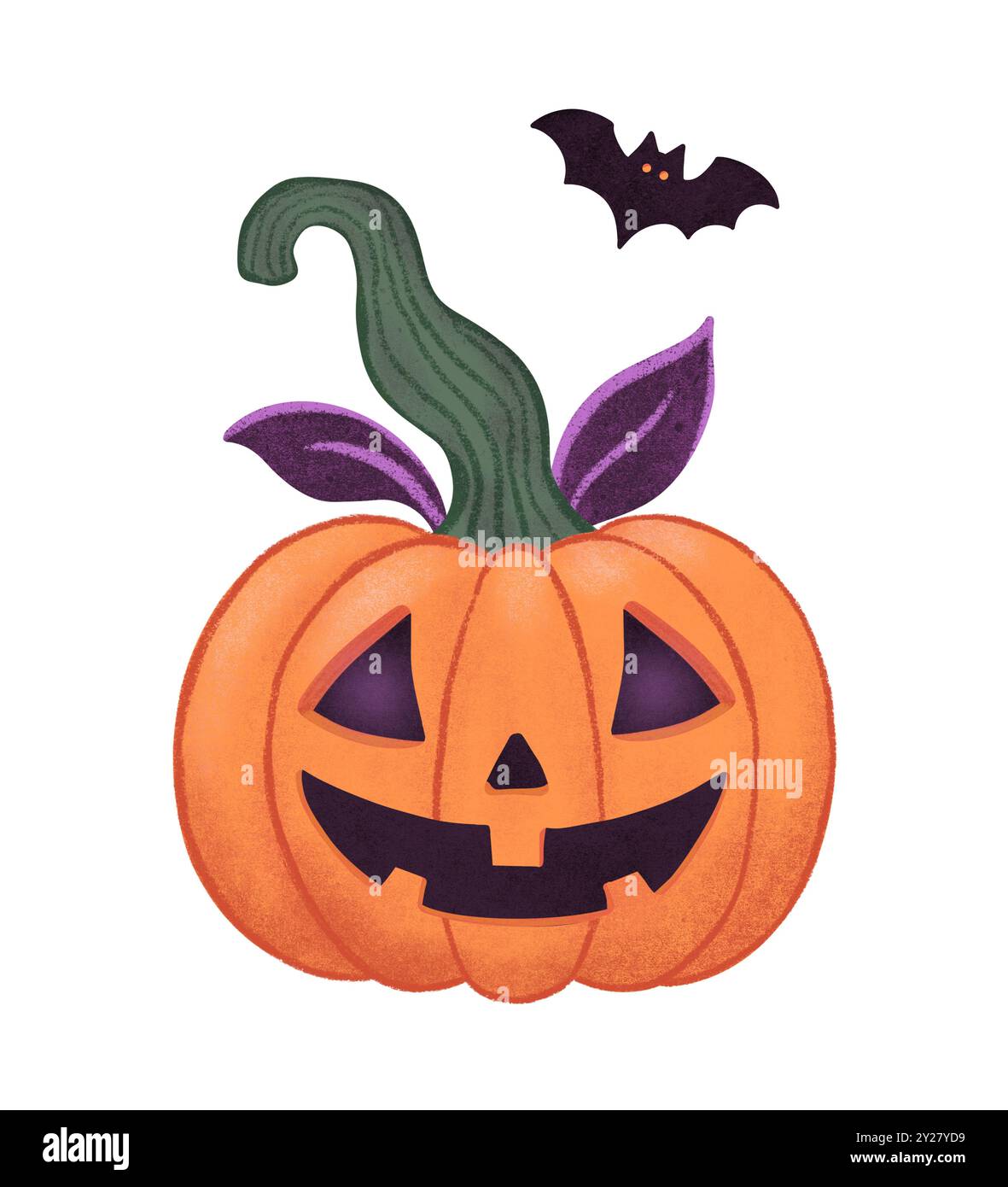 Mignon Happy Carve Pumpkin avec Big Smile pour Halloween Clip Art, fond blanc. Illustration dessinée à la main par dessin animé mignon Banque D'Images