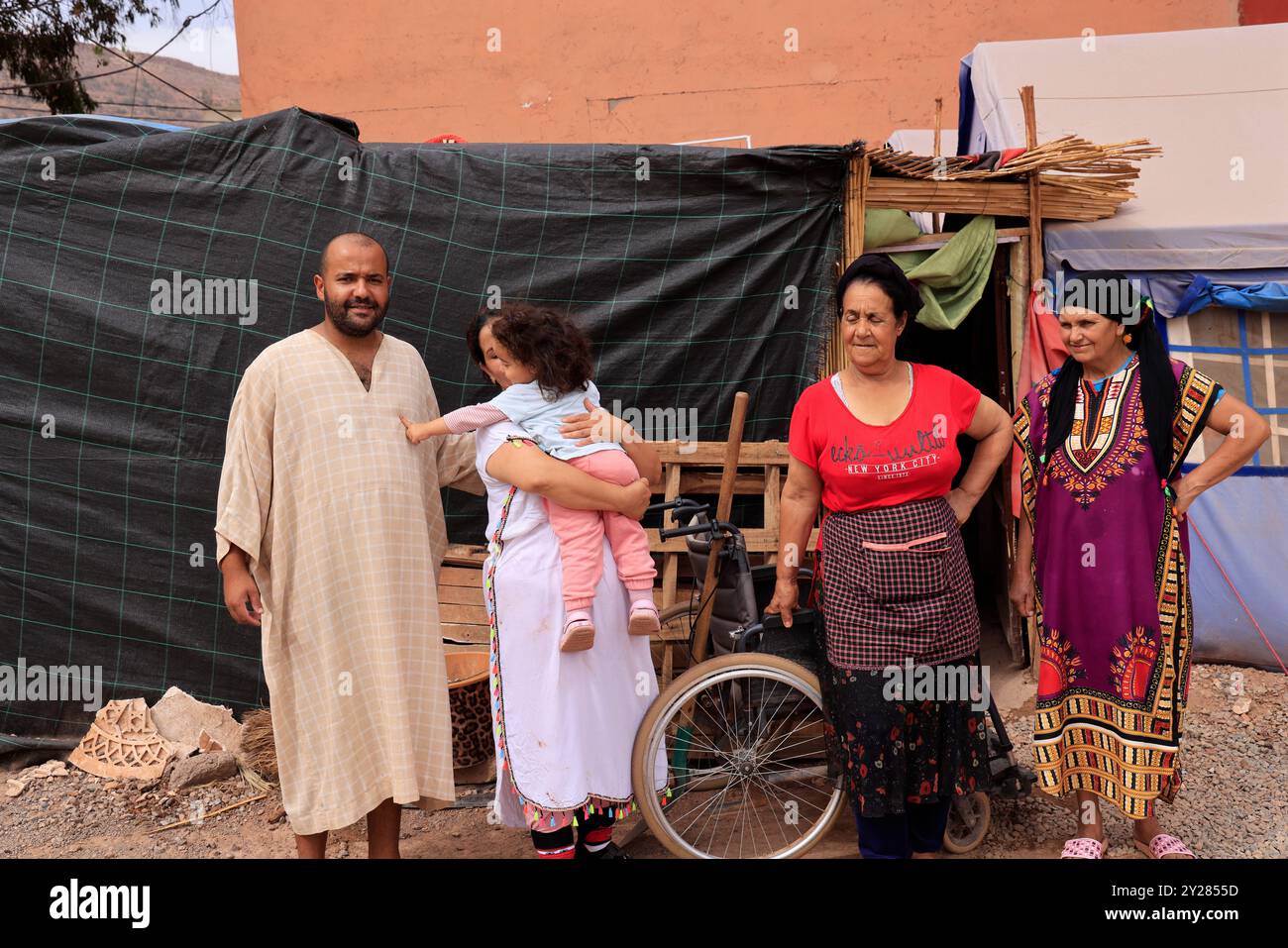 Premier anniversaire du tremblement de terre du 8 septembre 2023 au Maroc : un an après le tremblement de terre du 8 septembre 2023 au Maroc, les victimes de maisons détruisent Banque D'Images