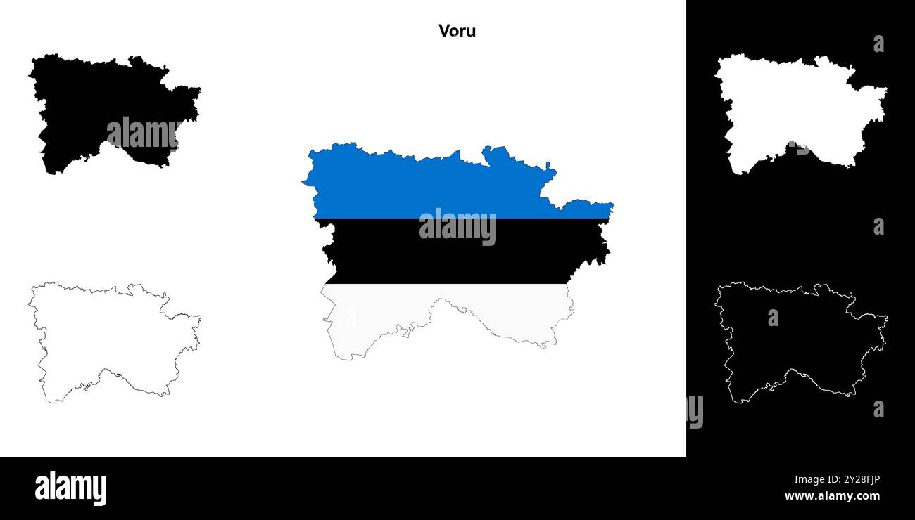 Ensemble de cartes de contour du comté de Voru Illustration de Vecteur