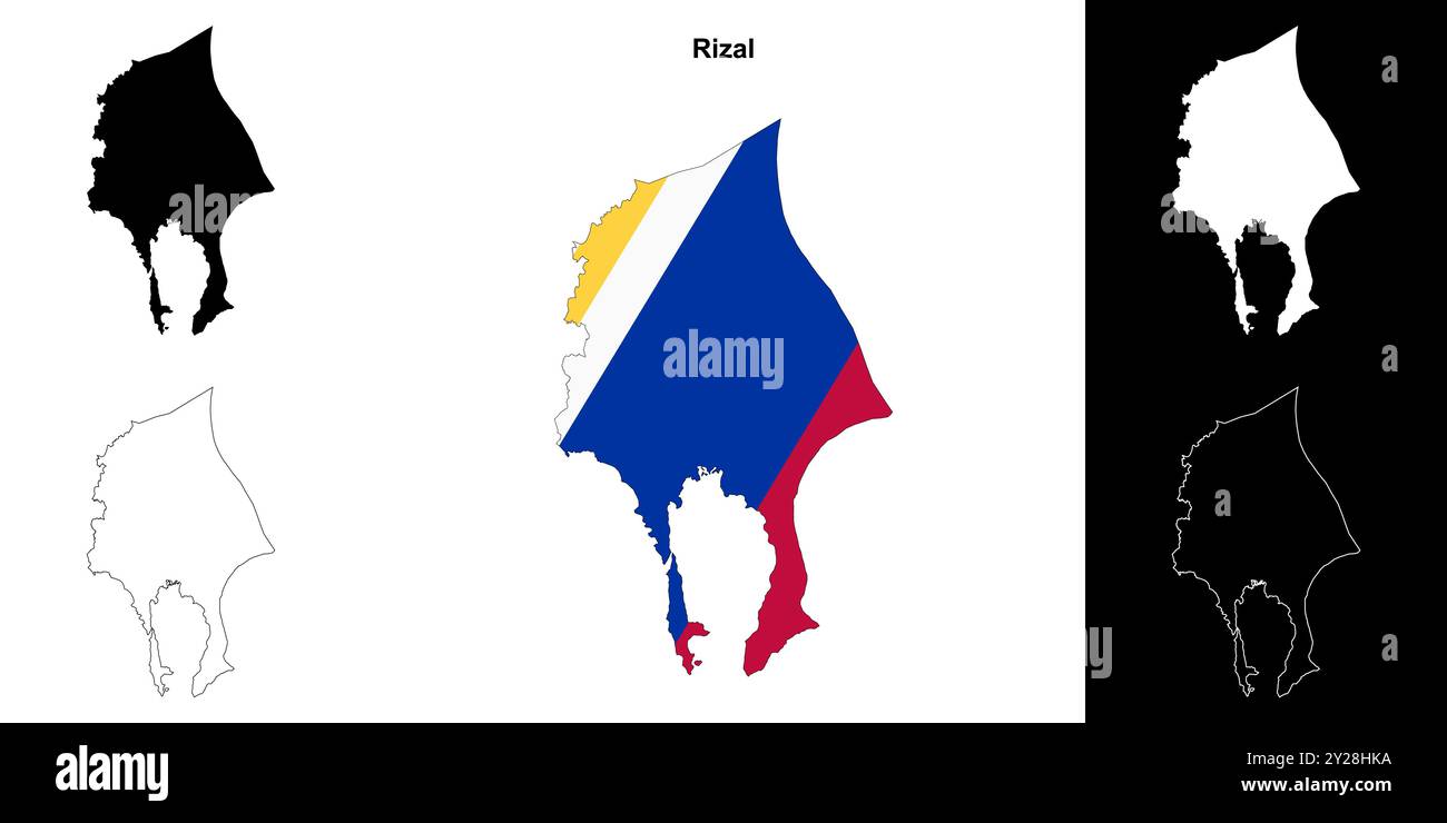 Ensemble de cartes du contour de la province de Rizal Illustration de Vecteur