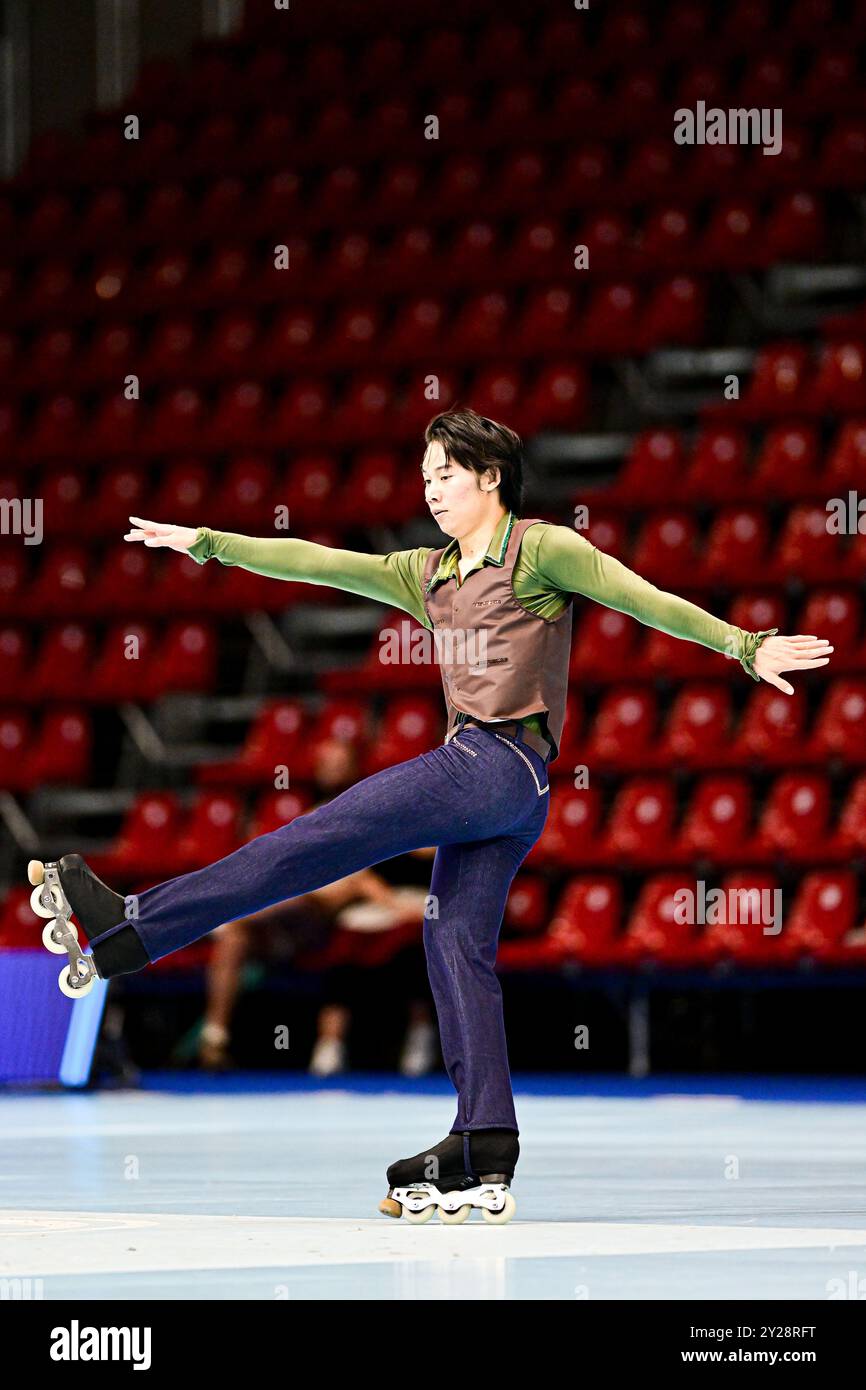 Rimini, Italie. 09th Sep, 2024. Bo-Yu CHEN (TPE), pendant le programme Senior Men Inline, court, aux Artistic World Skate Games 2024, à Fiera di Rimini, le 8 septembre 2023 à Rimini, Italie. Crédit : Raniero Corbelletti/AFLO/Alamy Live News crédit : Aflo Co. Ltd./Alamy Live News Banque D'Images