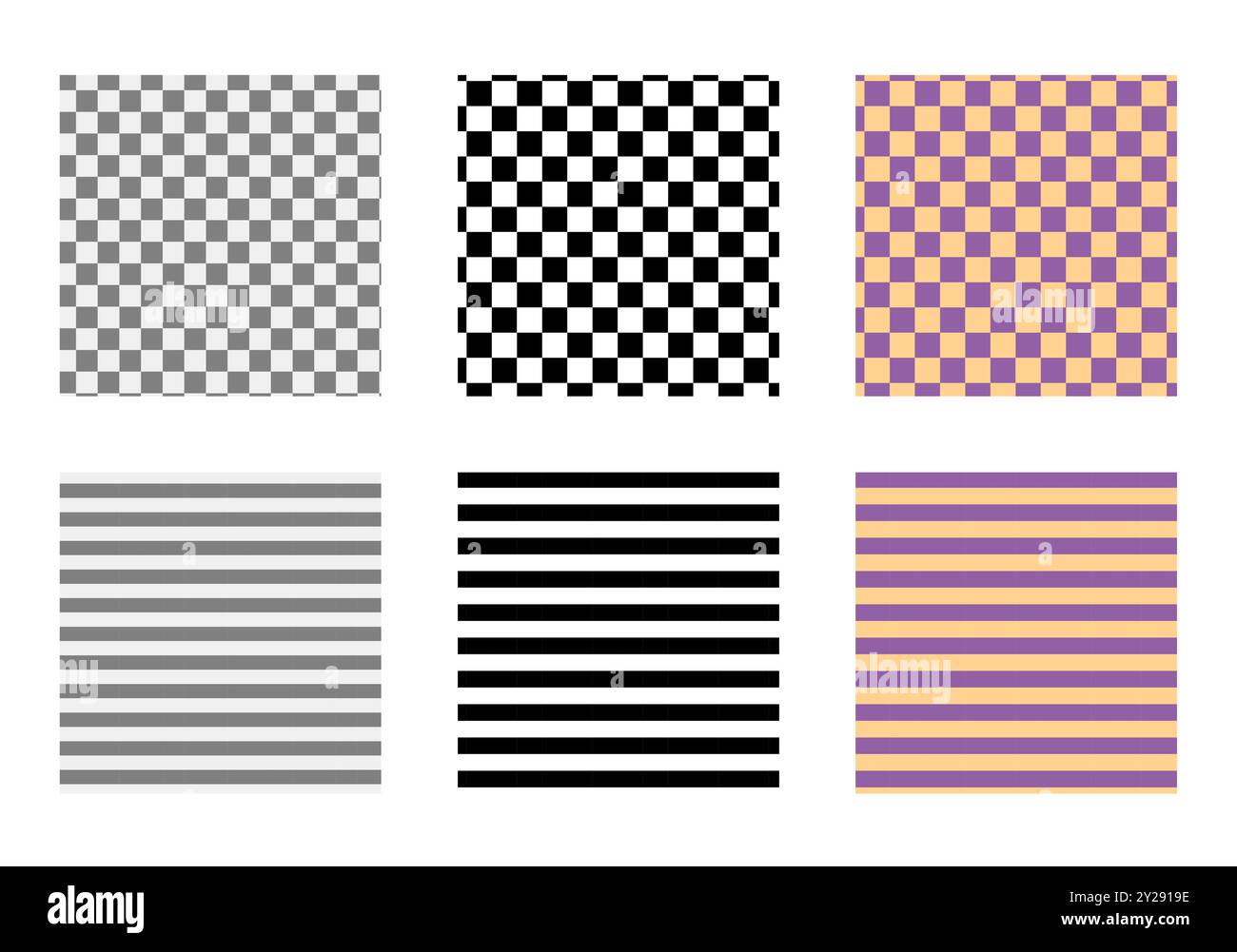 Ensemble de rayures et de motifs sans couture en damier d'échecs. Impression pour illustration technique de vêtements accessoires de mode. Vecteur lignes noir, gris et violet orange contour d'esquisse plat isolé Illustration de Vecteur
