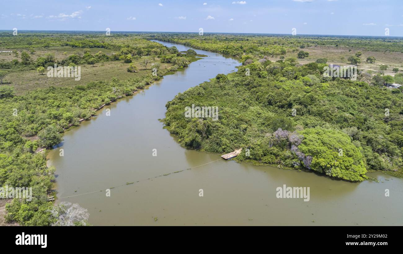 Vue sur une rivière typique dans les zones humides du Pantanal, Brazi Banque D'Images