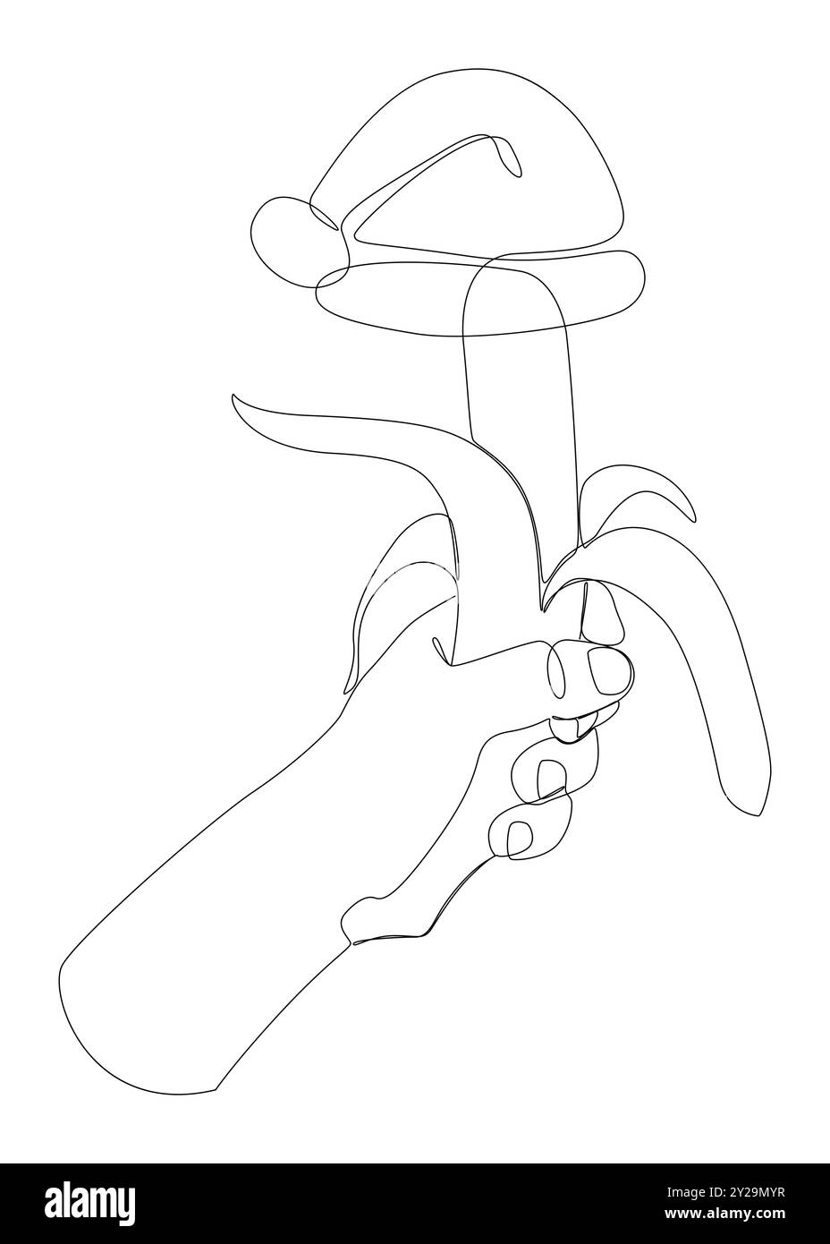 Une ligne continue de chapeau de Père Noël avec banane. Concept vectoriel d'illustration de ligne mince. Contour Drawing idées créatives. Illustration de Vecteur