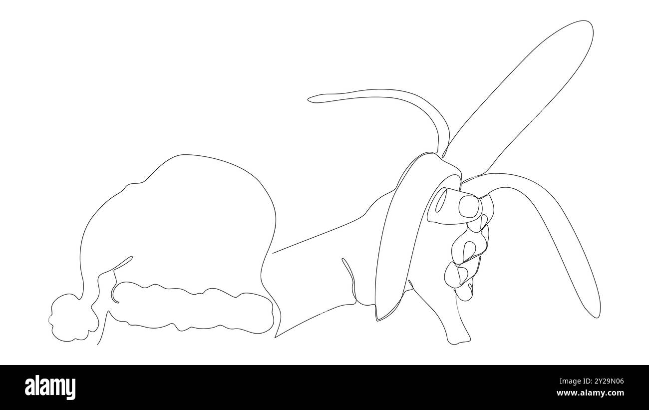 Une ligne continue de chapeau de Père Noël avec banane. Concept vectoriel d'illustration de ligne mince. Contour Drawing idées créatives. Illustration de Vecteur
