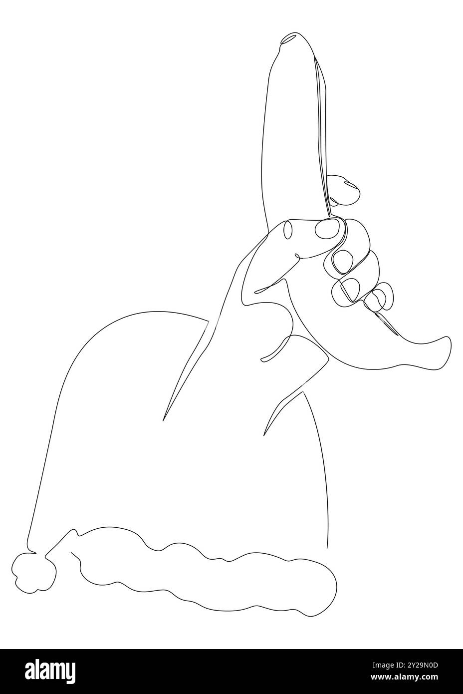 Une ligne continue de chapeau de Père Noël avec banane. Concept vectoriel d'illustration de ligne mince. Contour Drawing idées créatives. Illustration de Vecteur