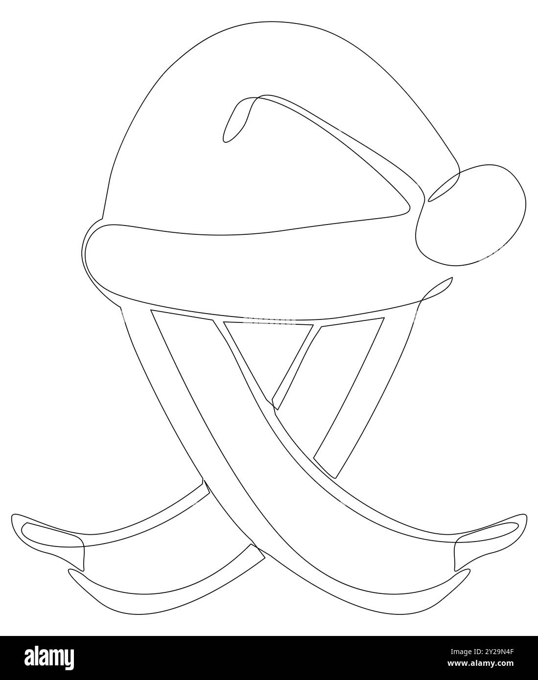 Une ligne continue de chapeau de Père Noël avec banane. Concept vectoriel d'illustration de ligne mince. Contour Drawing idées créatives. Illustration de Vecteur