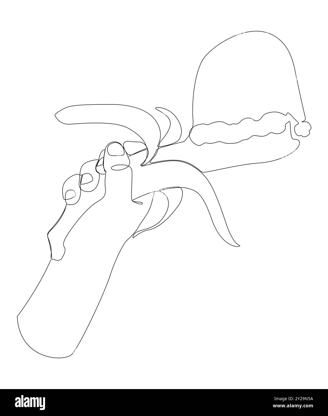 Une ligne continue de chapeau de Père Noël avec banane. Concept vectoriel d'illustration de ligne mince. Contour Drawing idées créatives. Illustration de Vecteur