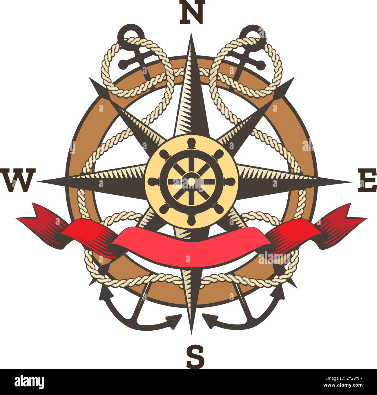 Rose des vents nautiques rétro Illustration de Vecteur