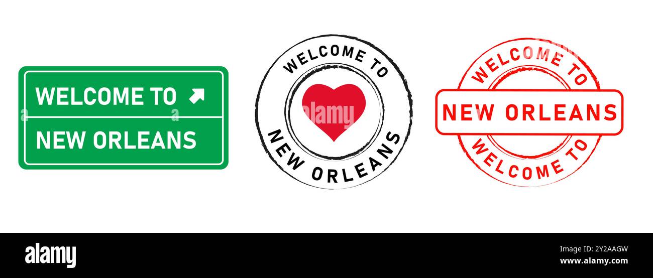 Bienvenue à la Nouvelle-Orléans USA timbre de la ville Louisiane badge de voeux signe coloré symbole touristique destination de la collection ensemble de conception Illustration de Vecteur