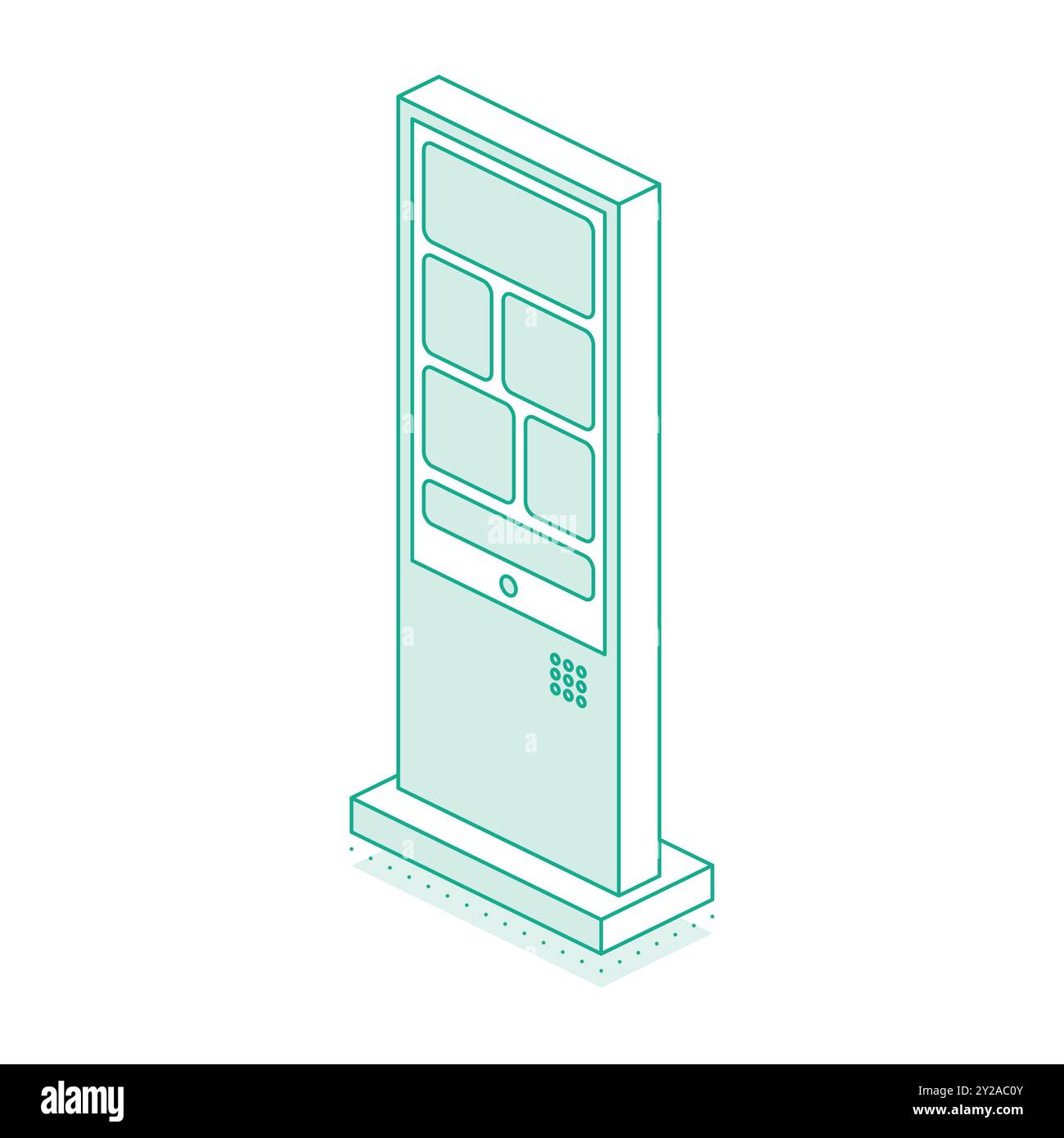Station de métro isométrique ou terminal interactif isolé sur fond blanc. Fournir des informations aux passagers sur l'achat de billets. Illustration de Vecteur