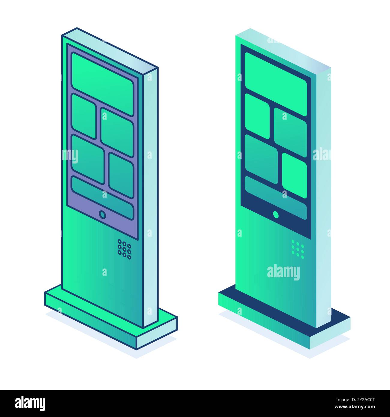 Station de métro isométrique ou terminal interactif isolé sur fond blanc. Fournir des informations aux passagers sur l'achat de billets. Illustration de Vecteur