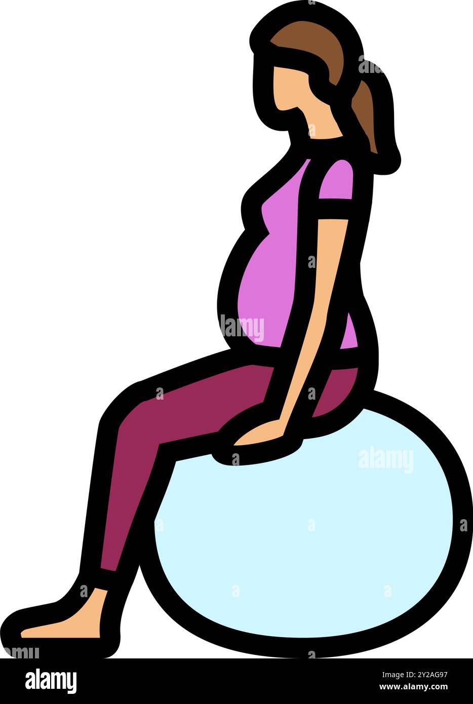 illustration vectorielle d'icône de couleur de forme physique enceinte étirée du plancher pelvien assis Illustration de Vecteur