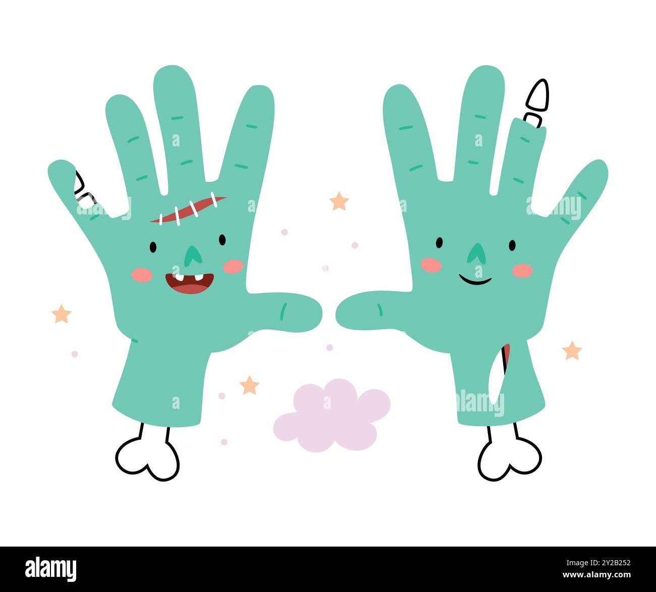 Mains de zombie drôles. Décoration de vacances d'Halloween dans un style de dessin animé drôle. Illustration de Vecteur