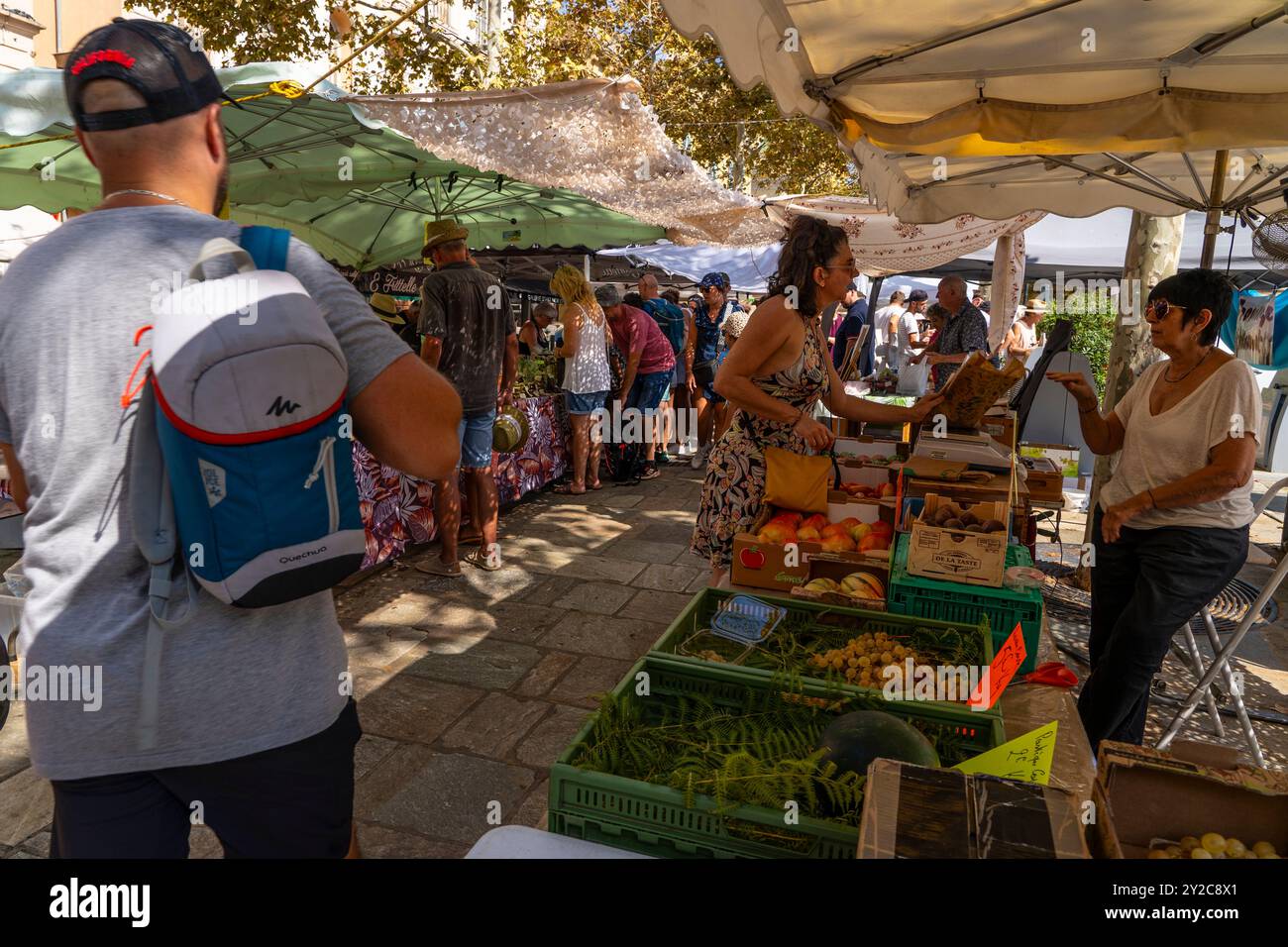 Marché, ou marché dans la Terra Vechja sur la place du marché, Bastia, Corse Banque D'Images