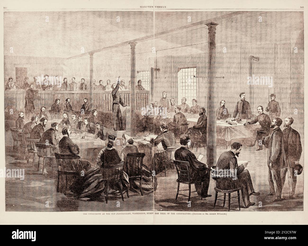 La salle d'audience - procès des conspirateurs - assassinat d'Abraham Lincoln dans Harper's Weekly 1865 Banque D'Images