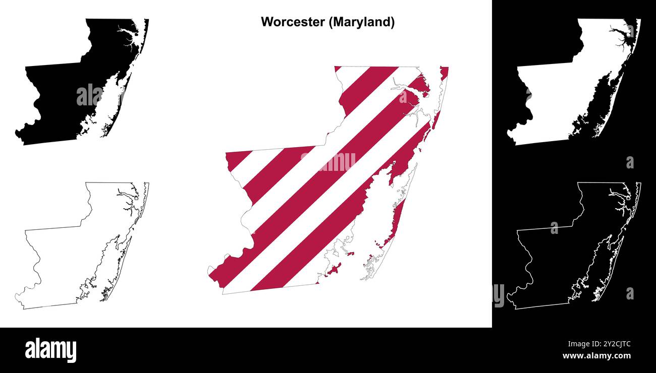 Worcester County (Maryland) ensemble de cartes de contour Illustration de Vecteur