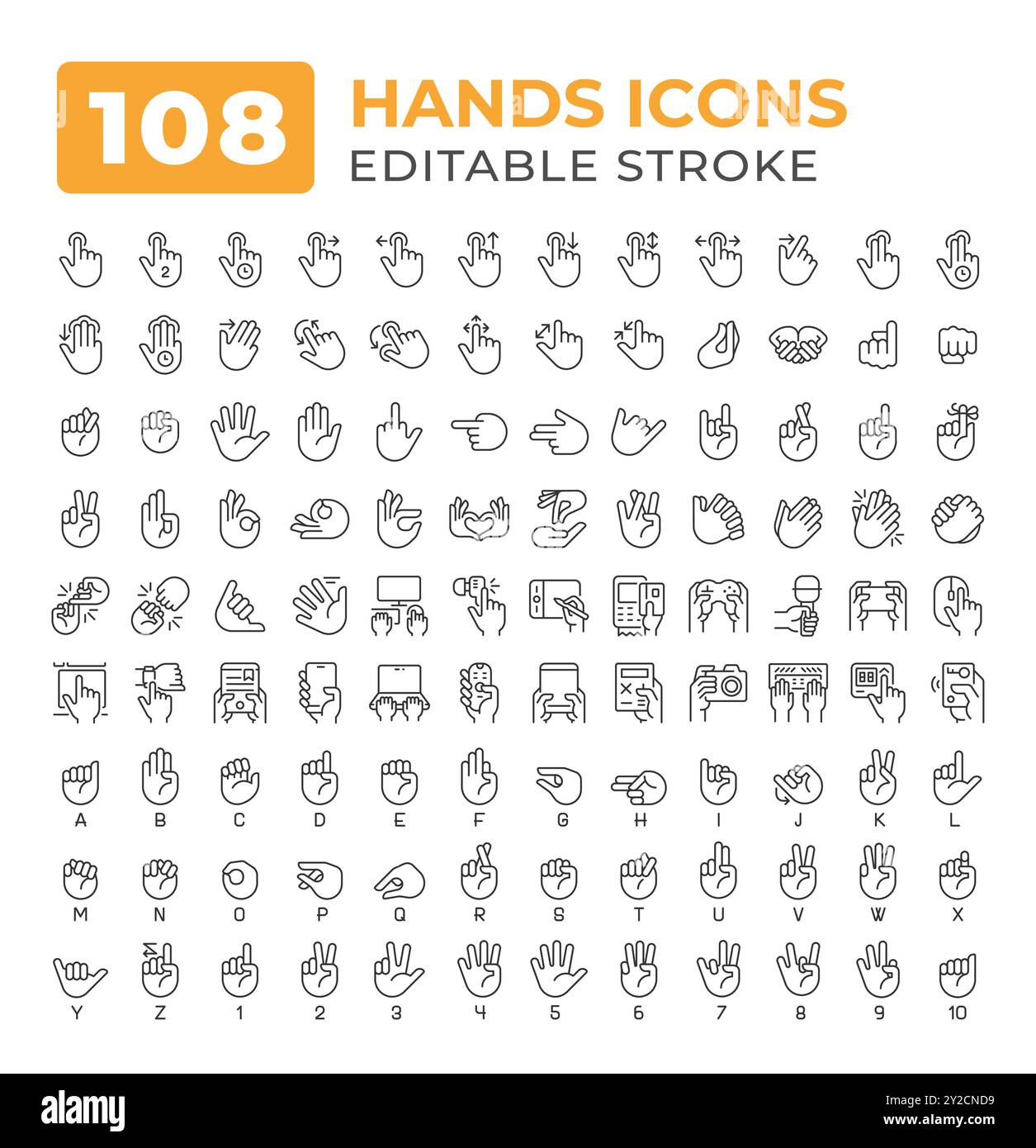 Appareils tenant les mains gestes lignes icônes grand ensemble Illustration de Vecteur