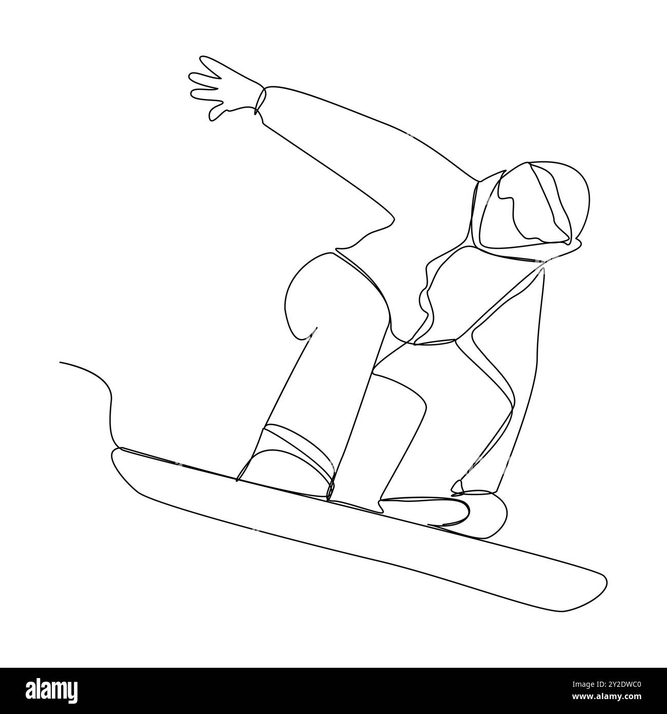 Illustration vectorielle skieur de descente ski activité de sport d'hiver noir blanc dessin d'art de ligne, dessin continu d'esquisse simple ligne de l'homme snowboarder Illustration de Vecteur