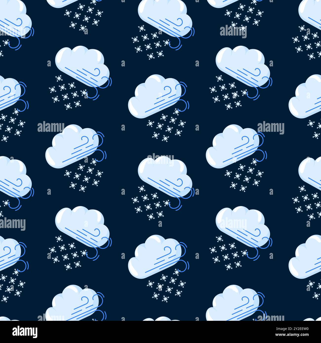 Motif sans couture avec nuages, vent et flocons de neige emblématiques de la météo hivernale. Le design est parfait pour les projets saisonniers, les designs d'hiver et l'emballage. Dessin animé Illustration de Vecteur
