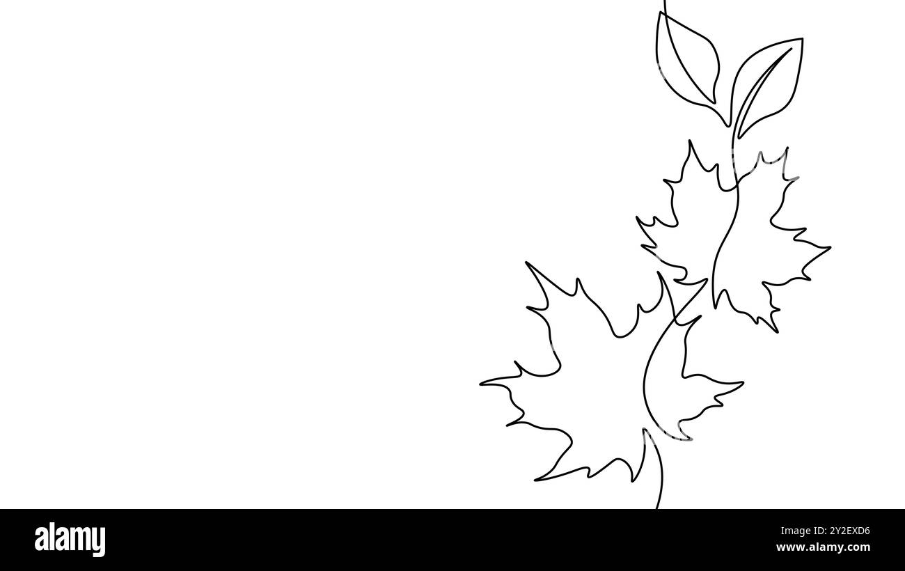 Concept de symbole de feuilles d'automne continues d'une ligne. Arbre d'érable canadien silhouette. Illustration vectorielle de dessin d'esquisse à ligne unique blanche numérique. Illustration de Vecteur