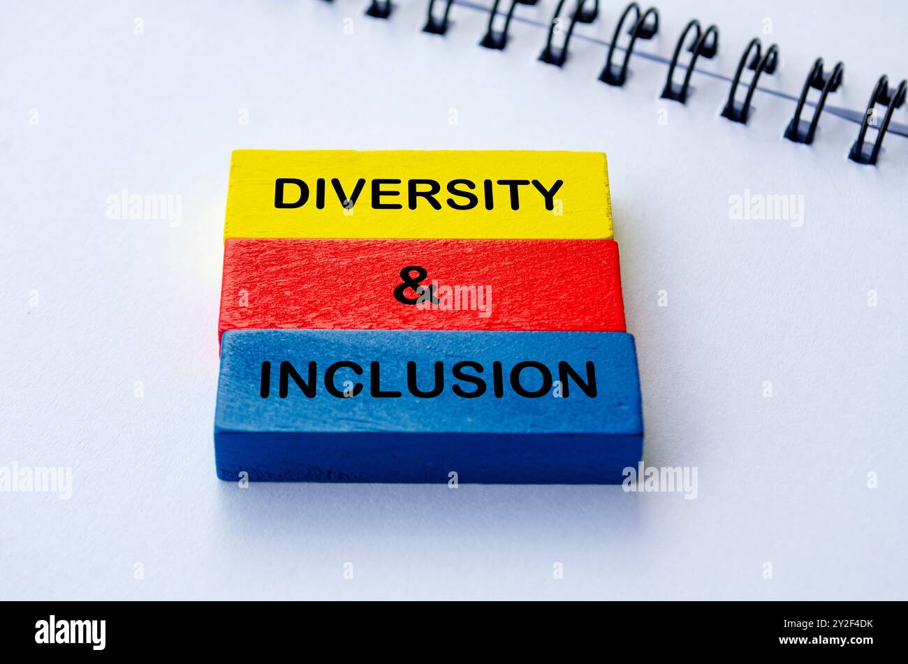 Texte de diversité et d'inclusion sur bloc de bois multicolore. Cultiver le concept d et I. Banque D'Images