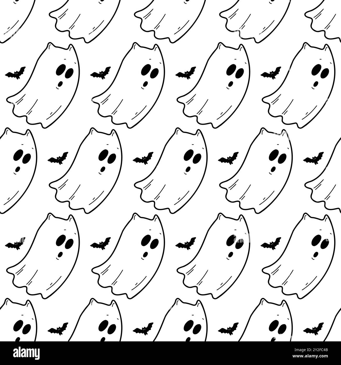 Motif avec des symboles traditionnels d'Halloween : fantômes, fantôme de chat. Vecteur dessiné isolé sur blanc, doodle. Papier cadeau, impression, impression textile Halloween Illustration de Vecteur