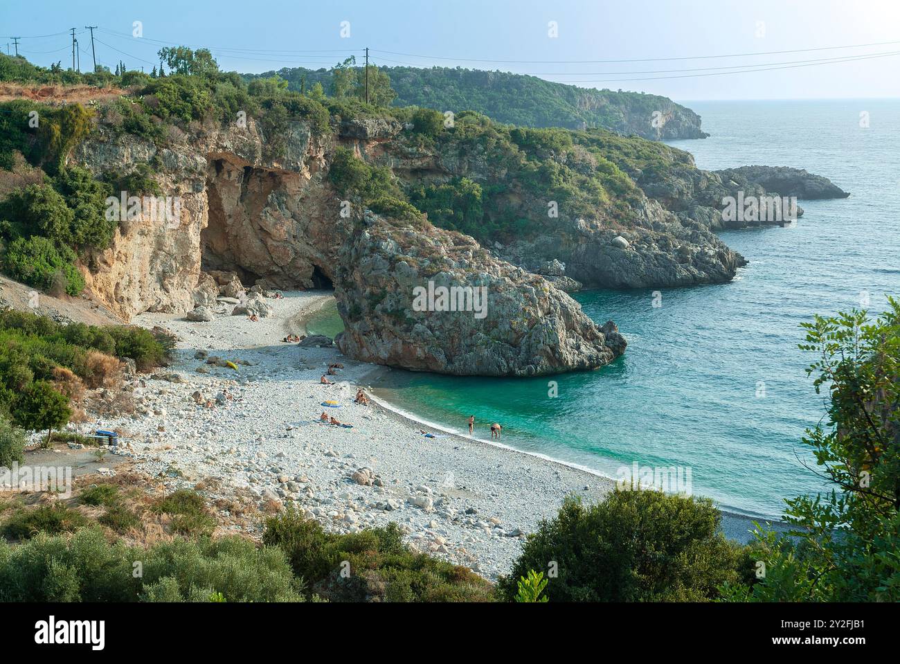 Plage de Kalamitsi, péninsule de Mani, Péloponnèse, Grèce Banque D'Images