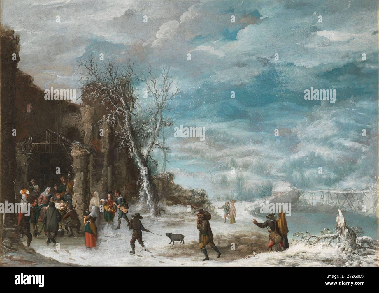 Paysage d'hiver avec l'Adoration des bergers peinture de Francisco collantes Banque D'Images