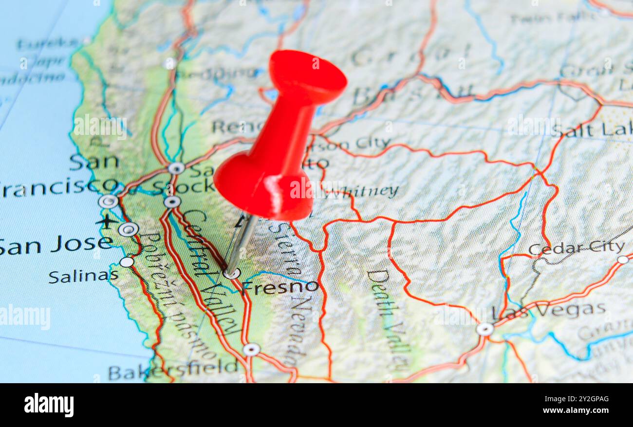 Fresno, Californie pin sur la carte des États-Unis Banque D'Images