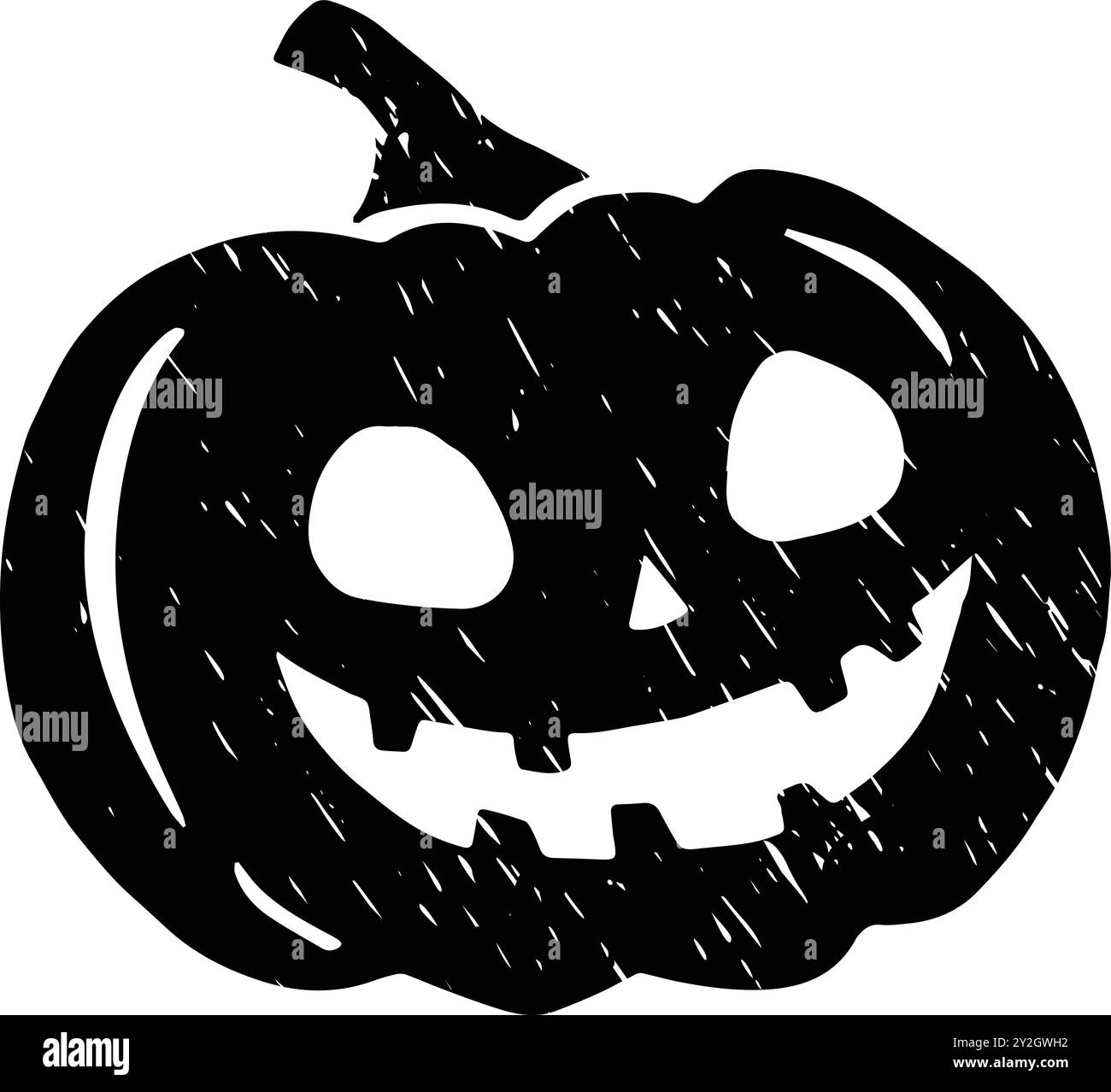 Illustration de citrouille texturée noire dessinée à la main. Jack o lanterne souriant effrayant. Symbole d'Halloween, gourde décorative. Icône de vacances d'automne, vecteur unique Illustration de Vecteur