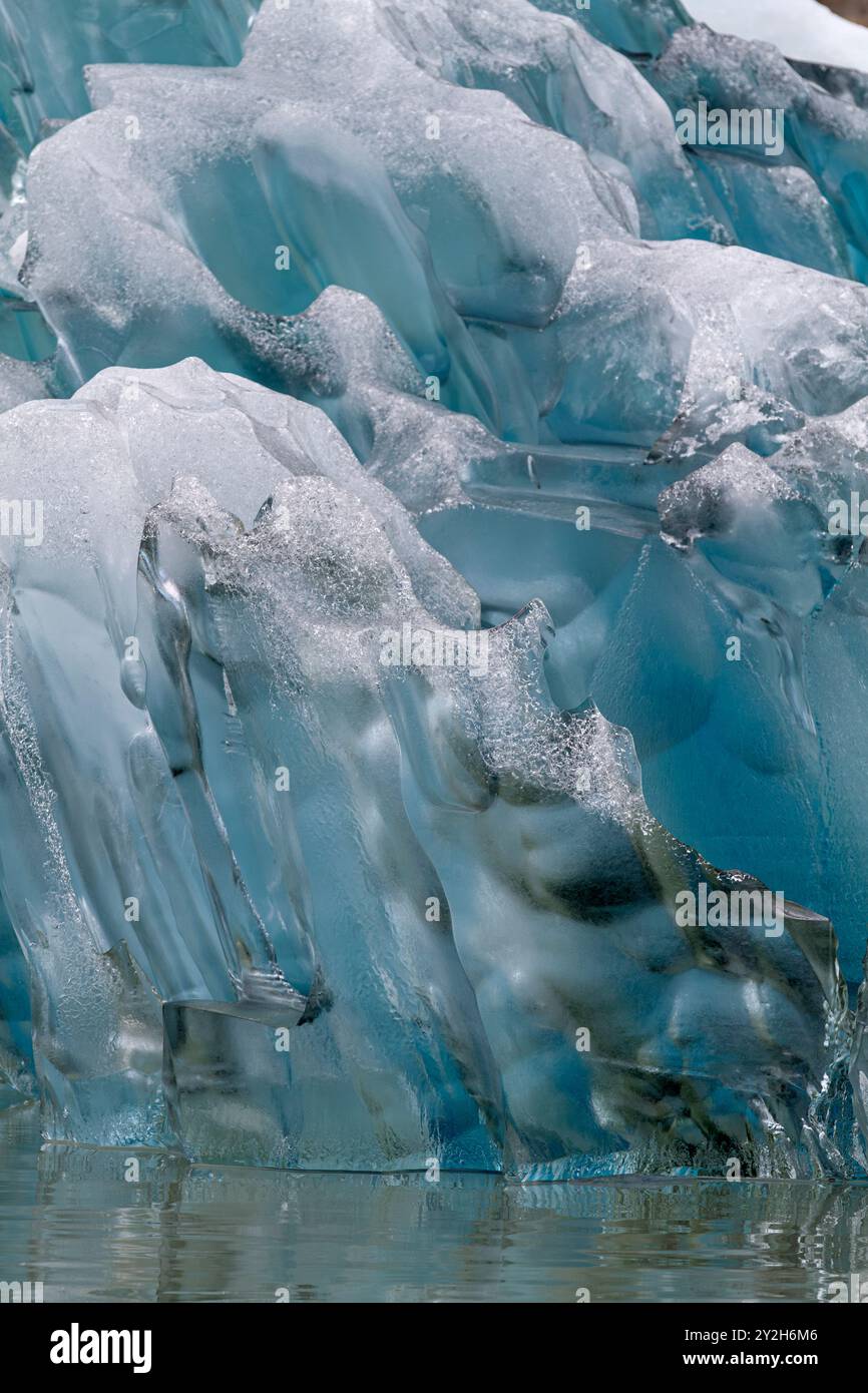 Détail de l'iceberg glaciaire provenant de la glace vêlée au large du glacier South Sawyer à Tracy Arm, dans le sud-est de l'Alaska, aux États-Unis, dans l'océan Pacifique. Banque D'Images