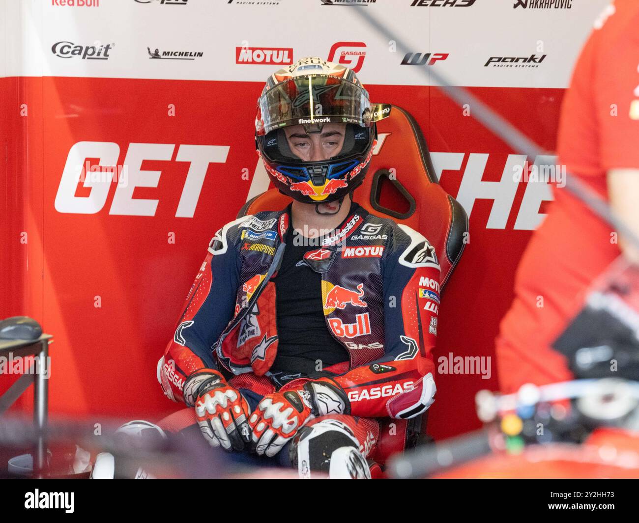 31 Pedro Acosta (Spa-GASGAS Factory Racing) lors des essais MotoGP lundi sur le circuit mondial de Misano Marco Simoncelli le 9 septembre 2024 à Misano Adriatico, Italie. Banque D'Images