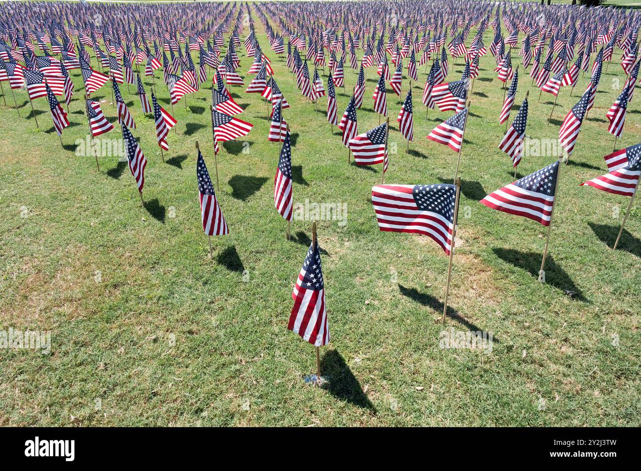 September 10, 2024: Texas Fallen Project, INC. 9/11 Tribute 4,000 American flags have been placed in Yonders Point Old Settlers Park to honor lives lost on 9/11 and in combat since. Round Rock, Texas. Mario Cantu/CSM(Credit Image: © Mario Cantu/Cal Sport Media) (Cal Sport Media via AP Images) Banque D'Images