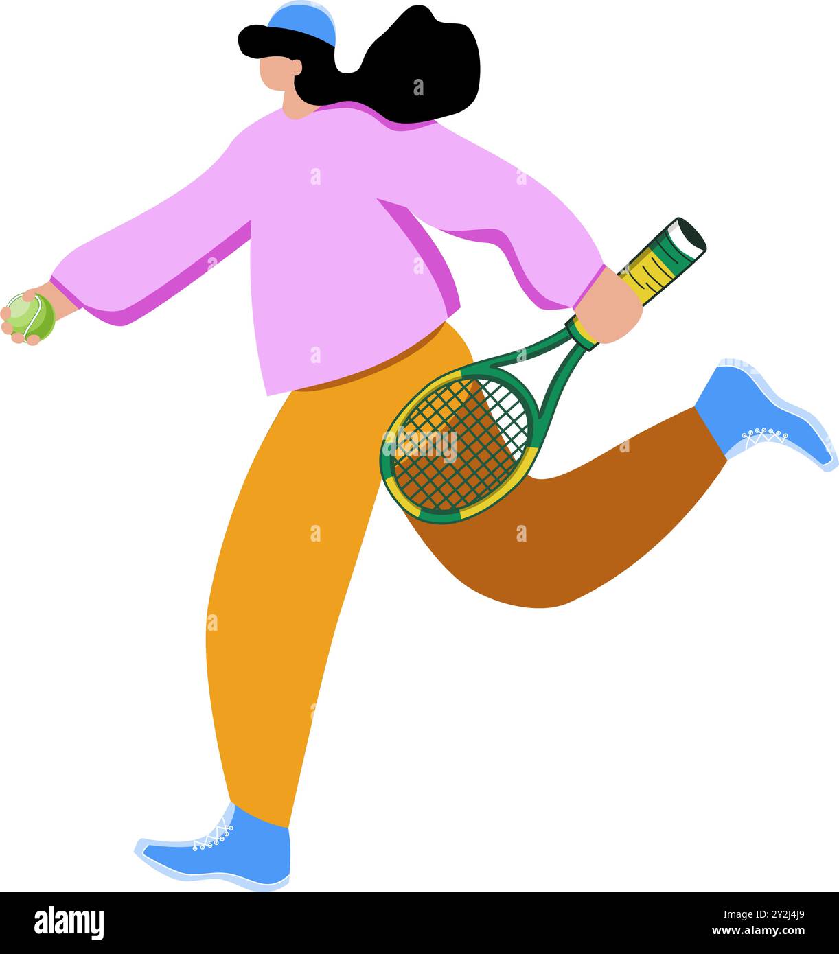 Joueur de tennis court avec une raquette et une balle de tennis dans un style plat. Illustration vectorielle Illustration de Vecteur