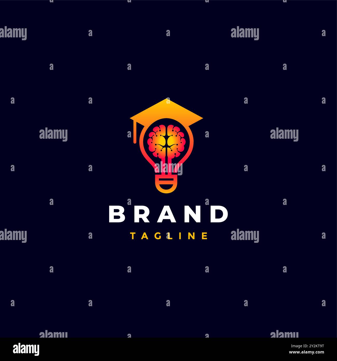 Cerveau dans la lampe avec Un design de chapeau de graduation. Conception du logo Smart Education Center. Illustration de Vecteur