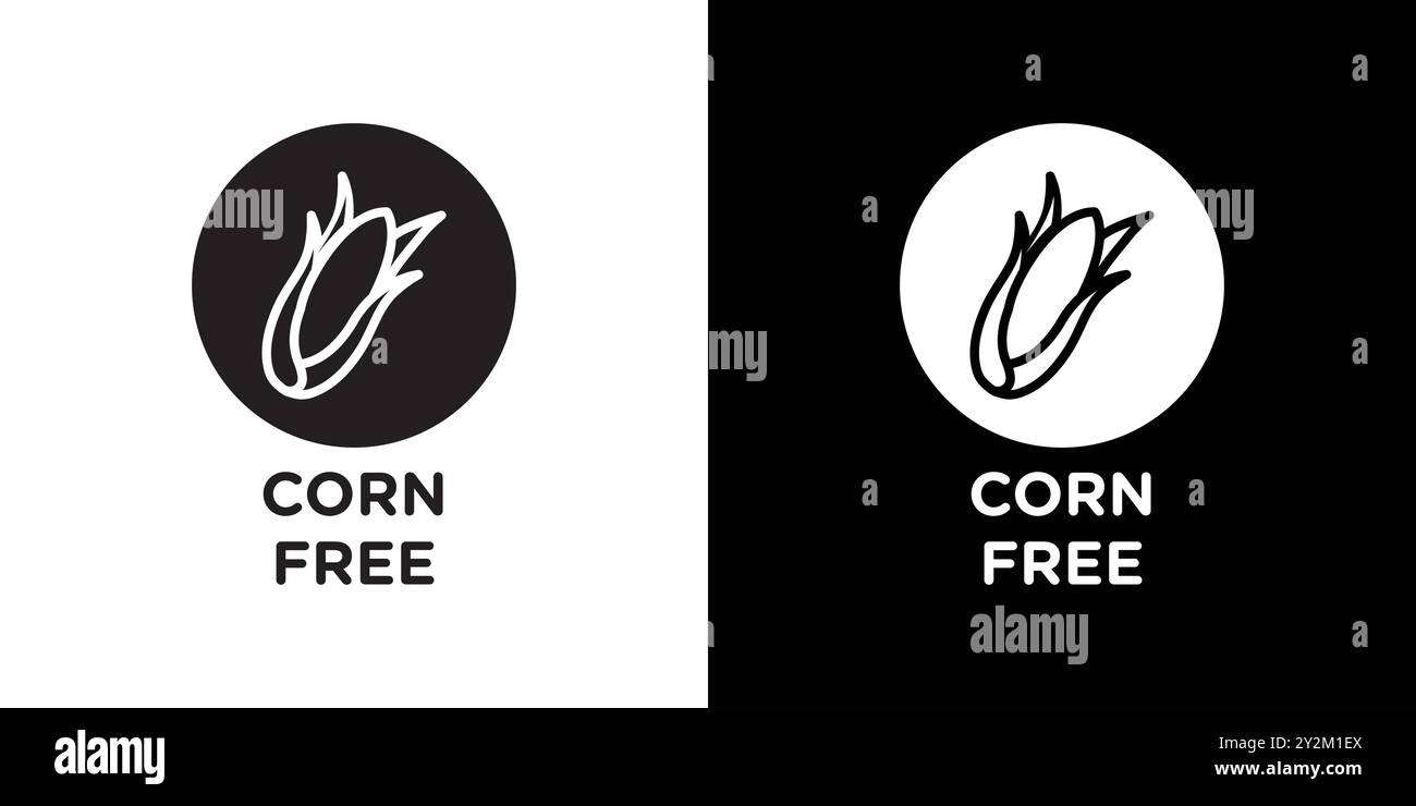 Icône sans maïs vecteur d'art de ligne noire en noir et blanc contour set signe de collection Illustration de Vecteur