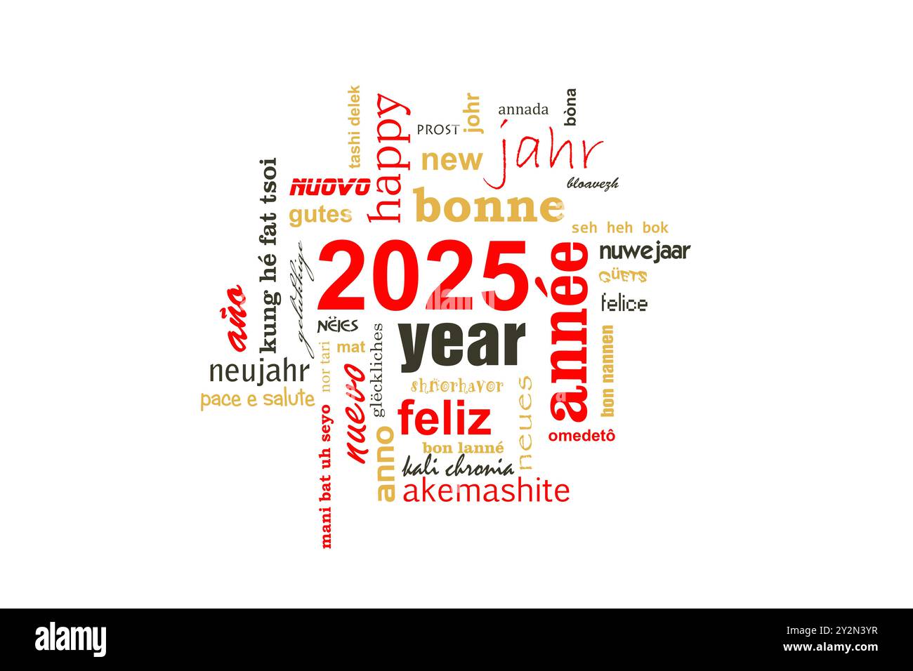 carte de voeux carré de nuage de mots de texte multilingue du nouvel an 2025 Banque D'Images