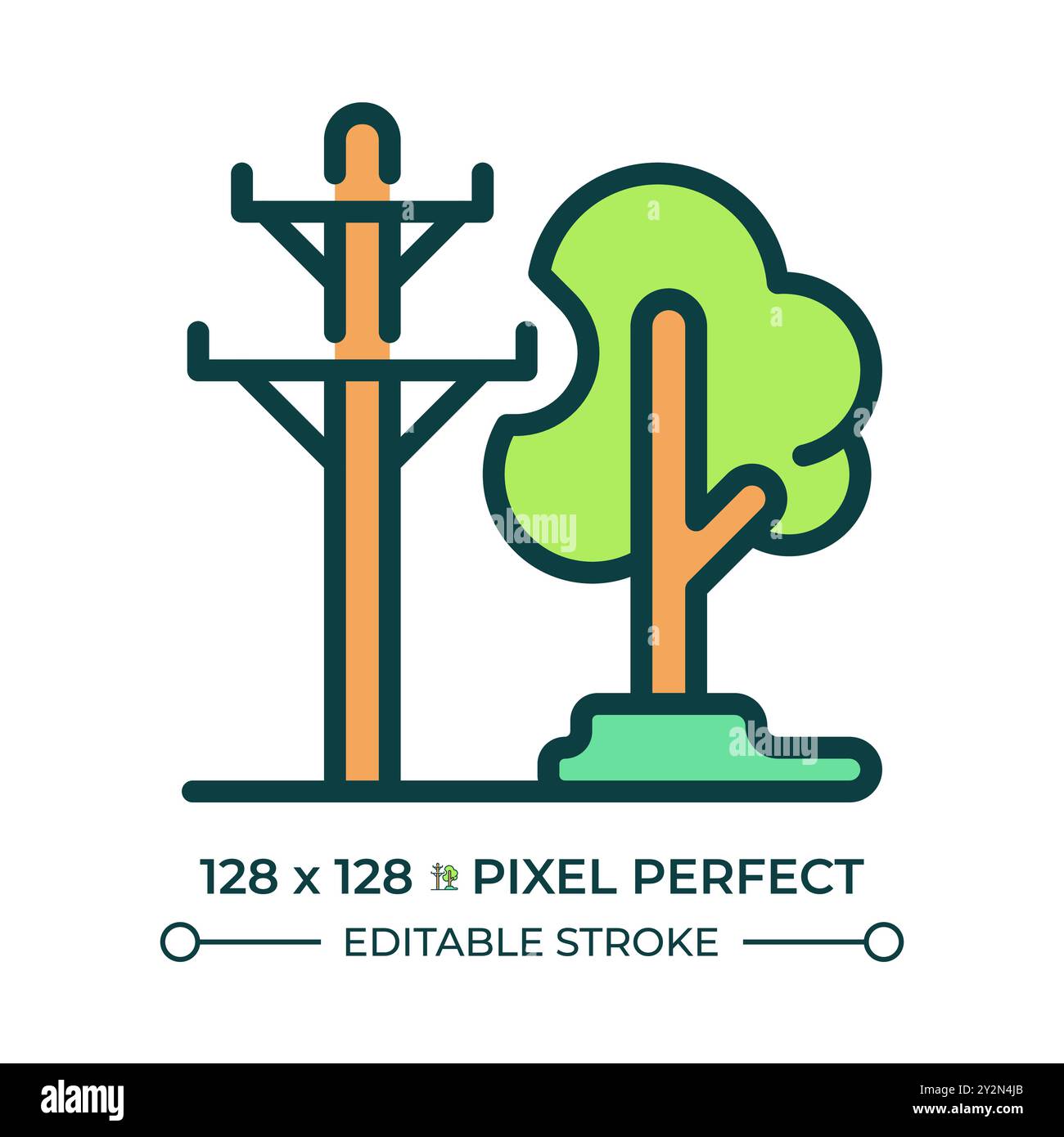 Icône de couleur RVB des lignes électriques et des arbres Illustration de Vecteur