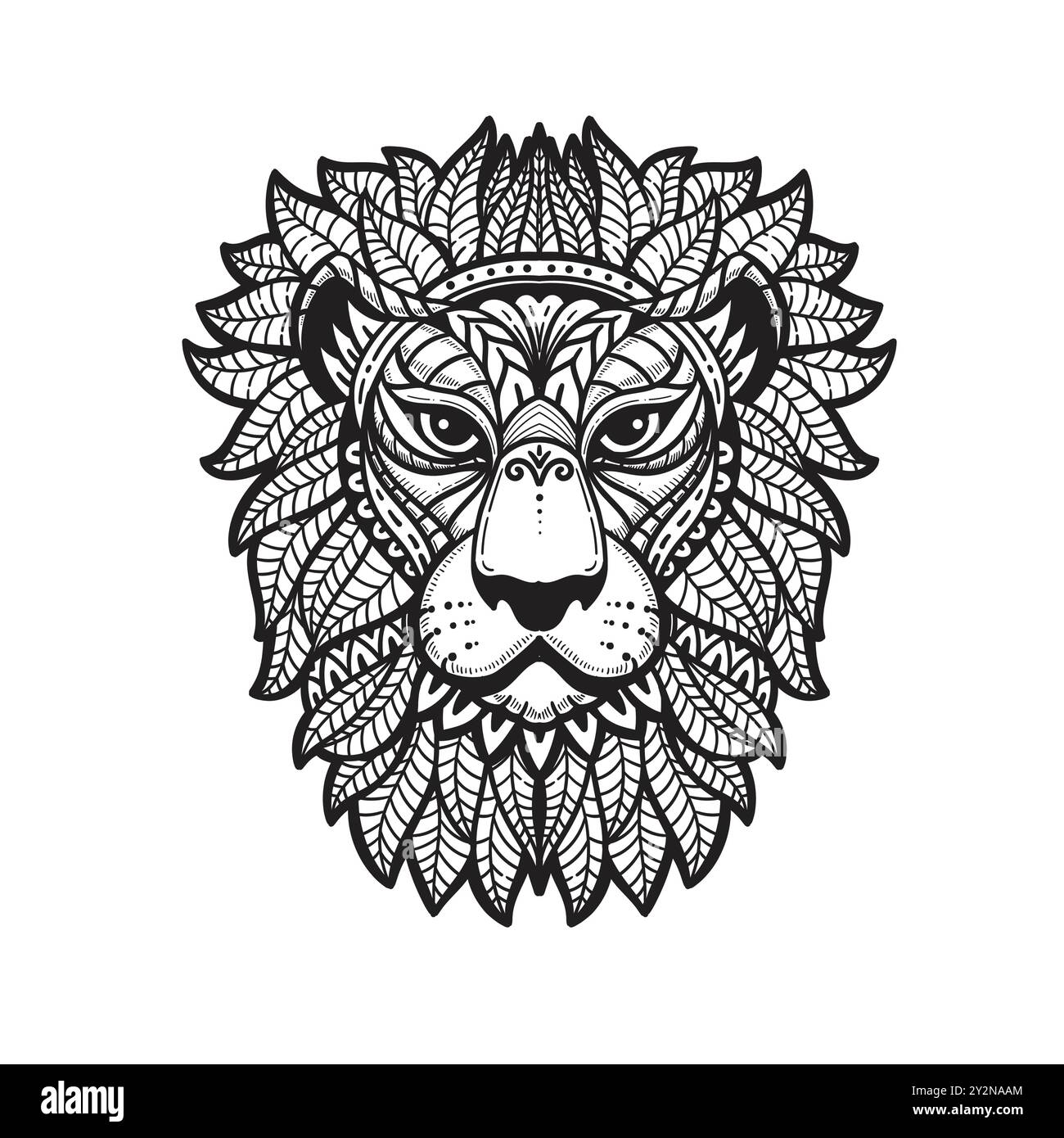 Illustration de lion de doodle zentangle dessinée à la main. Tête de lion vectorielle décorative ornée Illustration de Vecteur