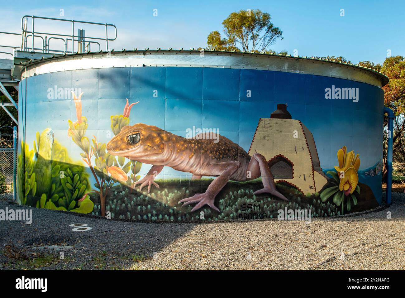 Art de réservoir d'eau par Sam Brooks, Wool Bay, Australie méridionale, Australie Banque D'Images