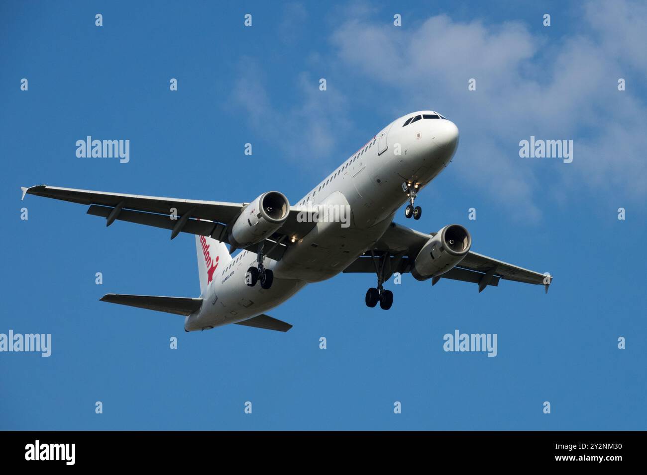 Landing plane Flying Approaches, Corendon Airlines, Airbus A320 Aircraft Aviation Company, Leipzig Allemagne Europe Banque D'Images