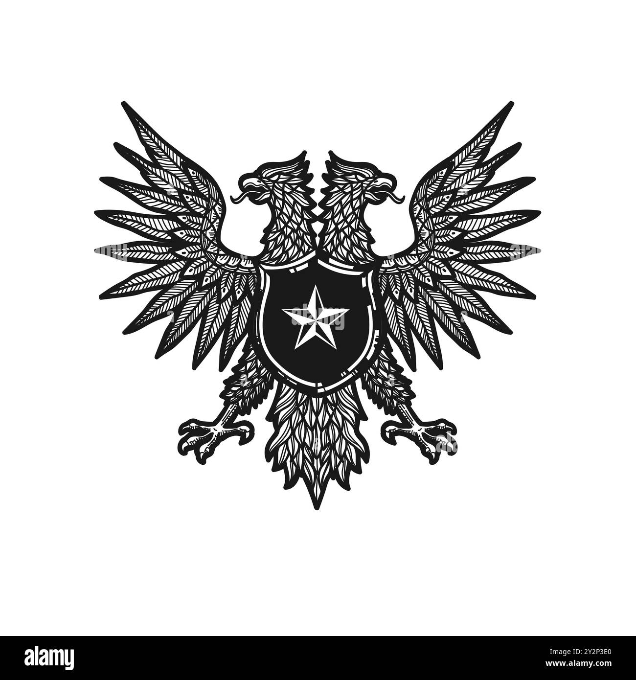 Crête d'aigle à double tête dessinée à la main, illustration vectorielle des armoiries d'aigle de Russie Illustration de Vecteur