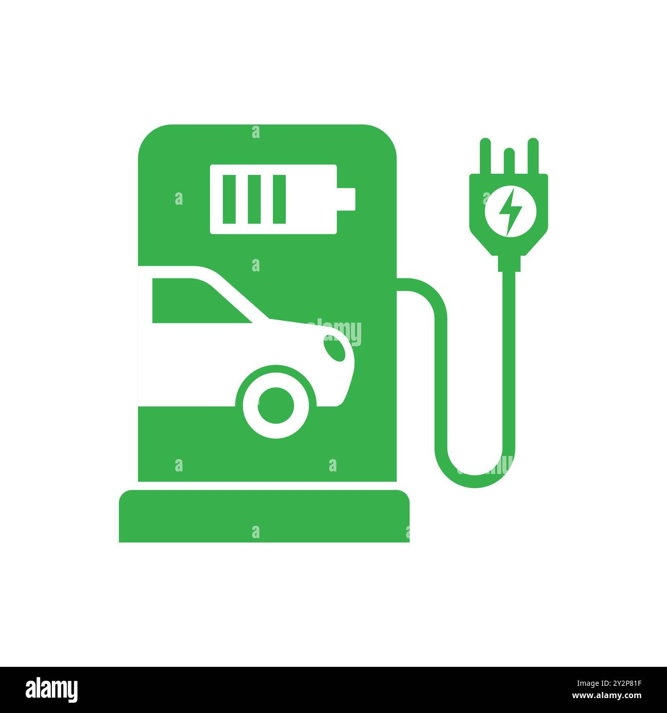 Station de charge pour véhicule électrique. Symbole de voiture électrique. Icône de voiture électrique avec câble de charge. Illustration de Vecteur