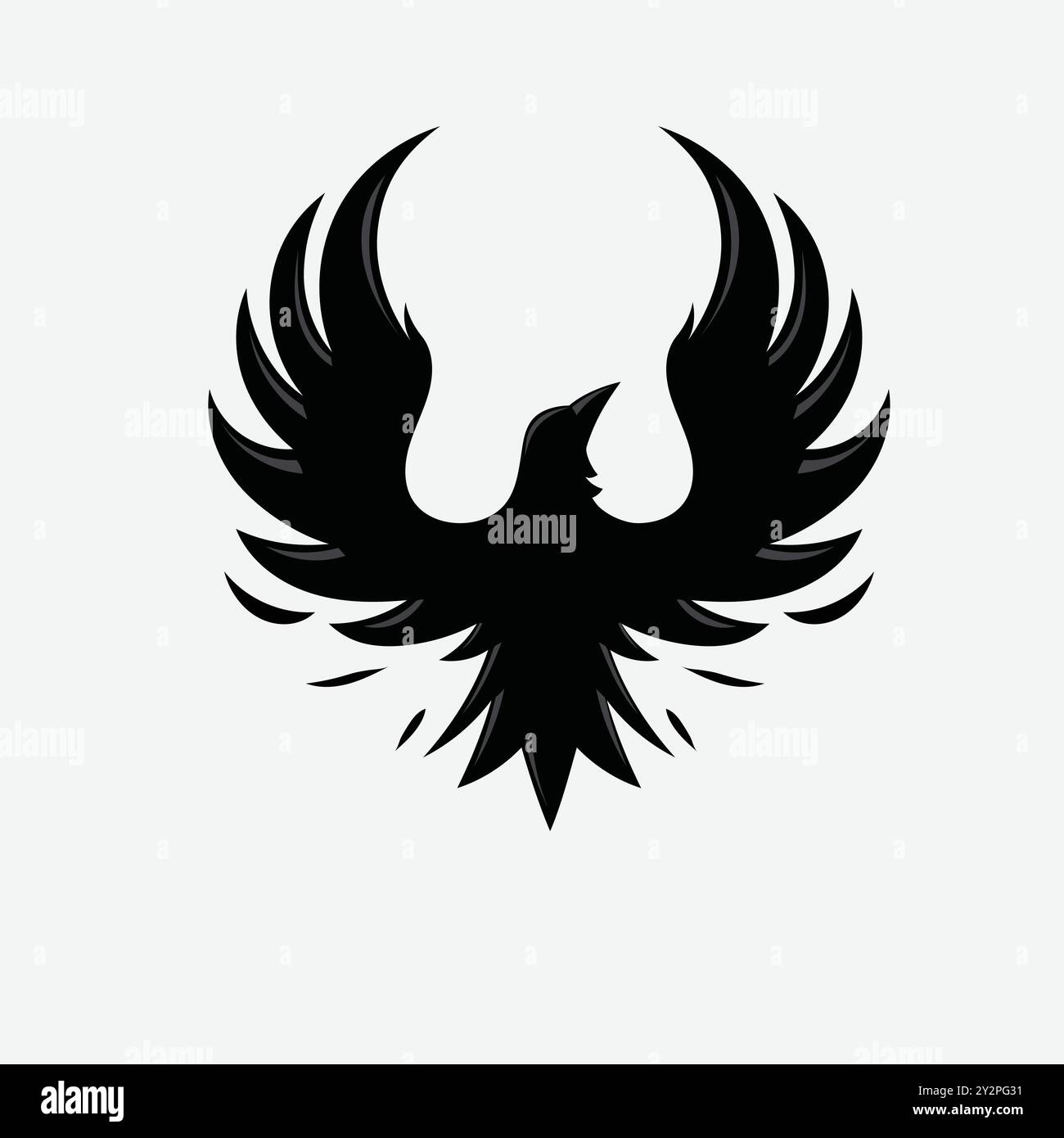 Modèle graphique vectoriel d'illustration de silhouette Raven Flying. Corbeau noir isolé sur fond blanc Illustration de Vecteur