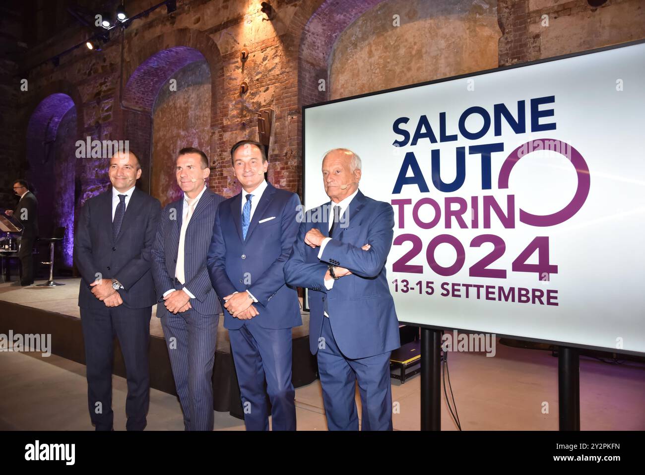 Andrea Levy, Stefano Lo Russo, Alberto Cirio e Piergiorgio re durante la conferenza Stampa di presentazione del Salone dell'Auto 2024 a Torino, Italie. - Cronaca - Mercoled&#xec ; 11 settembre 2024 - (photo Matteo SECCI/LaPresse) Andrea Levy, Stefano Lo Russo, Alberto Cirio e Piergiorgio Re lors de la conférence de presse de présentation du Salone dell'Auto car Phair 2024 à Turin, Italie - Actualités - mercredi 11 août 2024 - (photo Matteo SECCI/LaPresse) crédit : LaPresse/Alamy Live News Banque D'Images