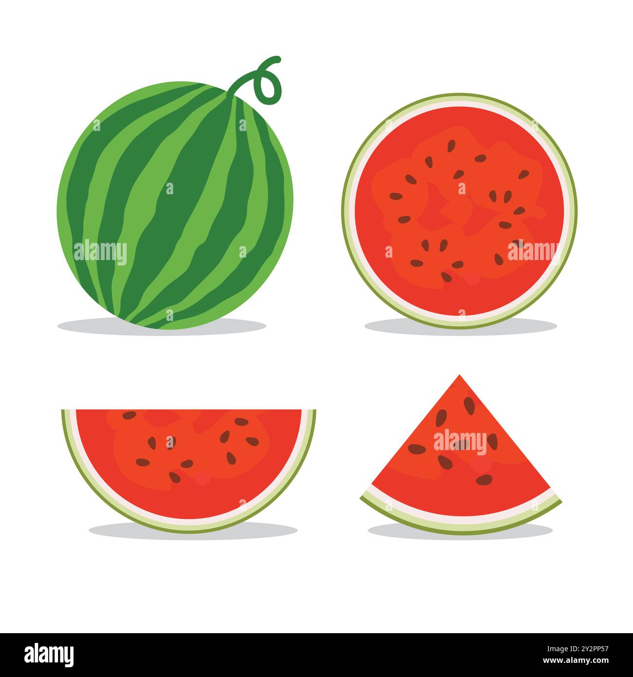 Illustration vectorielle de pastèques entières fraîches et juteuses et de tranches Illustration de Vecteur