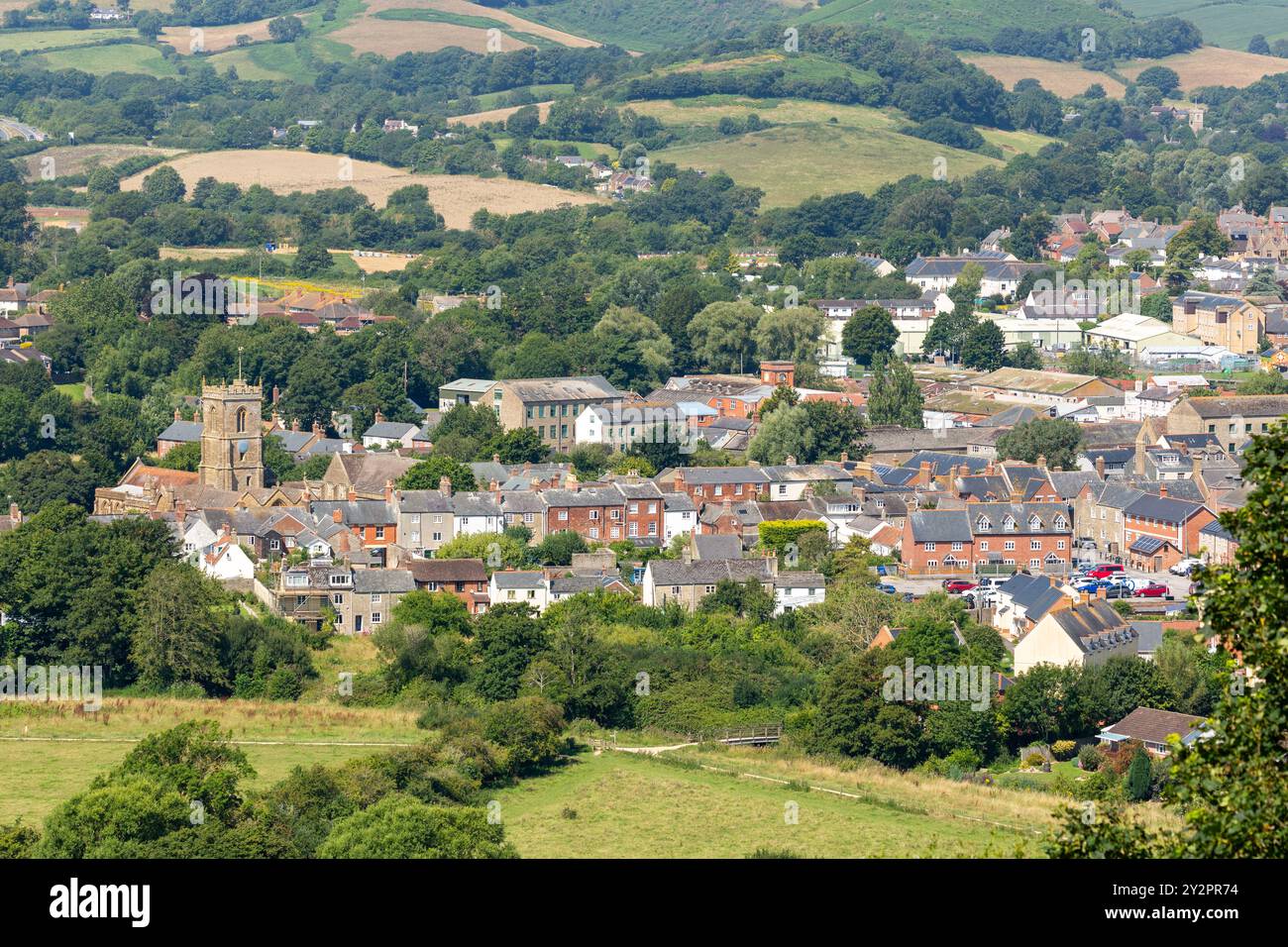 Une vue de Bridport depuis Bottom Wood, Bridport, Dorset, Angleterre Banque D'Images